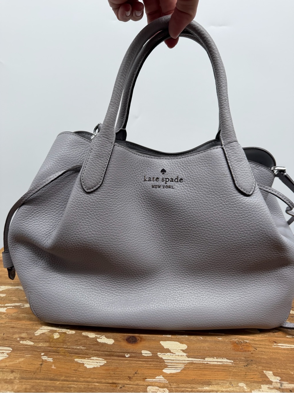 kate spade pebble leather satchel in light gray